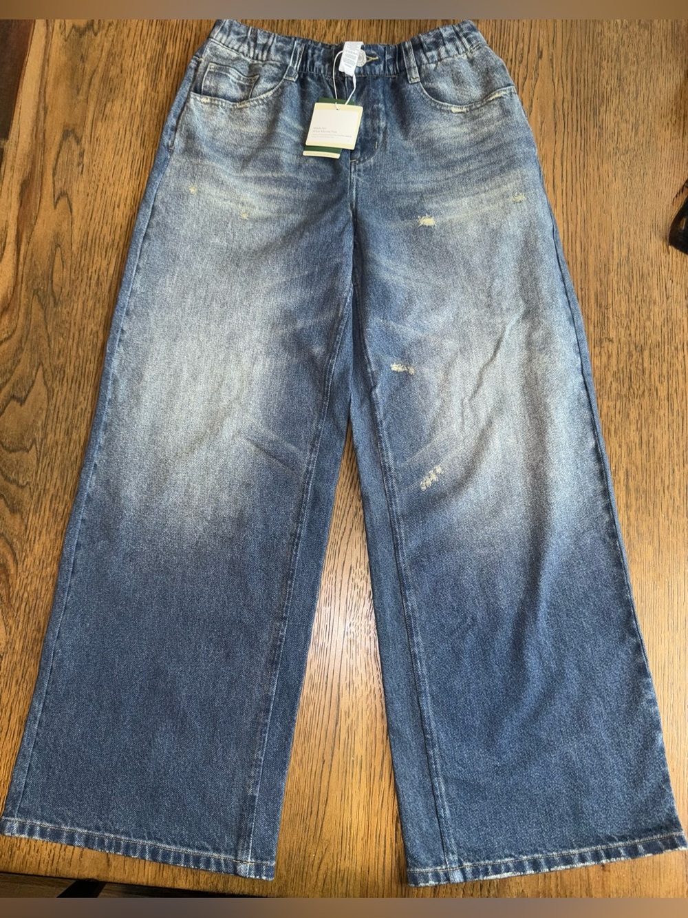 HALARA Blue Wide-Leg Distressed Jeans